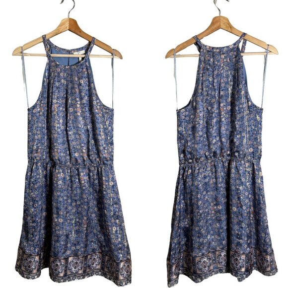 Joie Makana D Silk Floral Mini Dress Women's Medium Hyacinth Blue Metallic Party - Picture 3 of 14